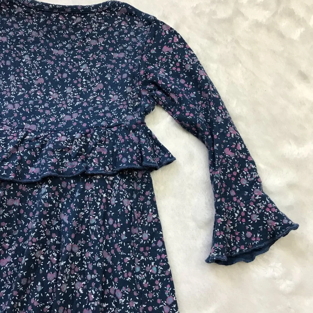Charabia Viscose Floral Dress Baby Girls Size 12 Months Navy Purple Floral Print